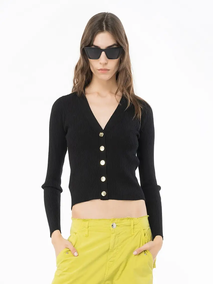 Cardigan con Logo in Trasparenza Nero