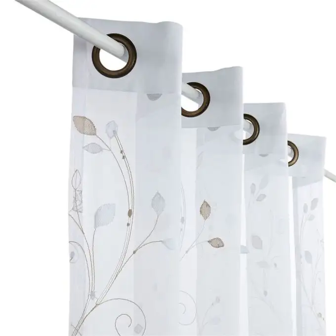 Tenda ad anelli ricamata foglie