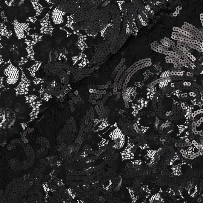 Tessuto pizzo con paillettes nero