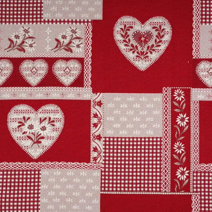 Tessuto jacquard rosso cuori grande larghezza