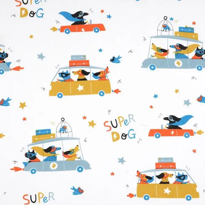 Tessuto cretonne ecru super dogs