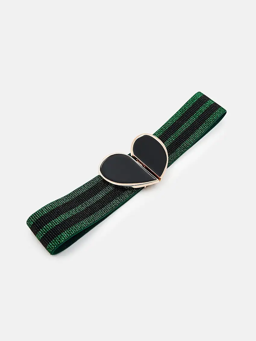 Cintura Elastica con Fibbia a Cuore Verde/Nero