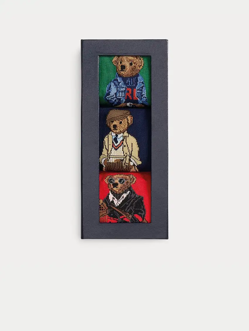 Calze Lunghe con Polo Bear in Confezione Regalo Verde/Blu/Rosso