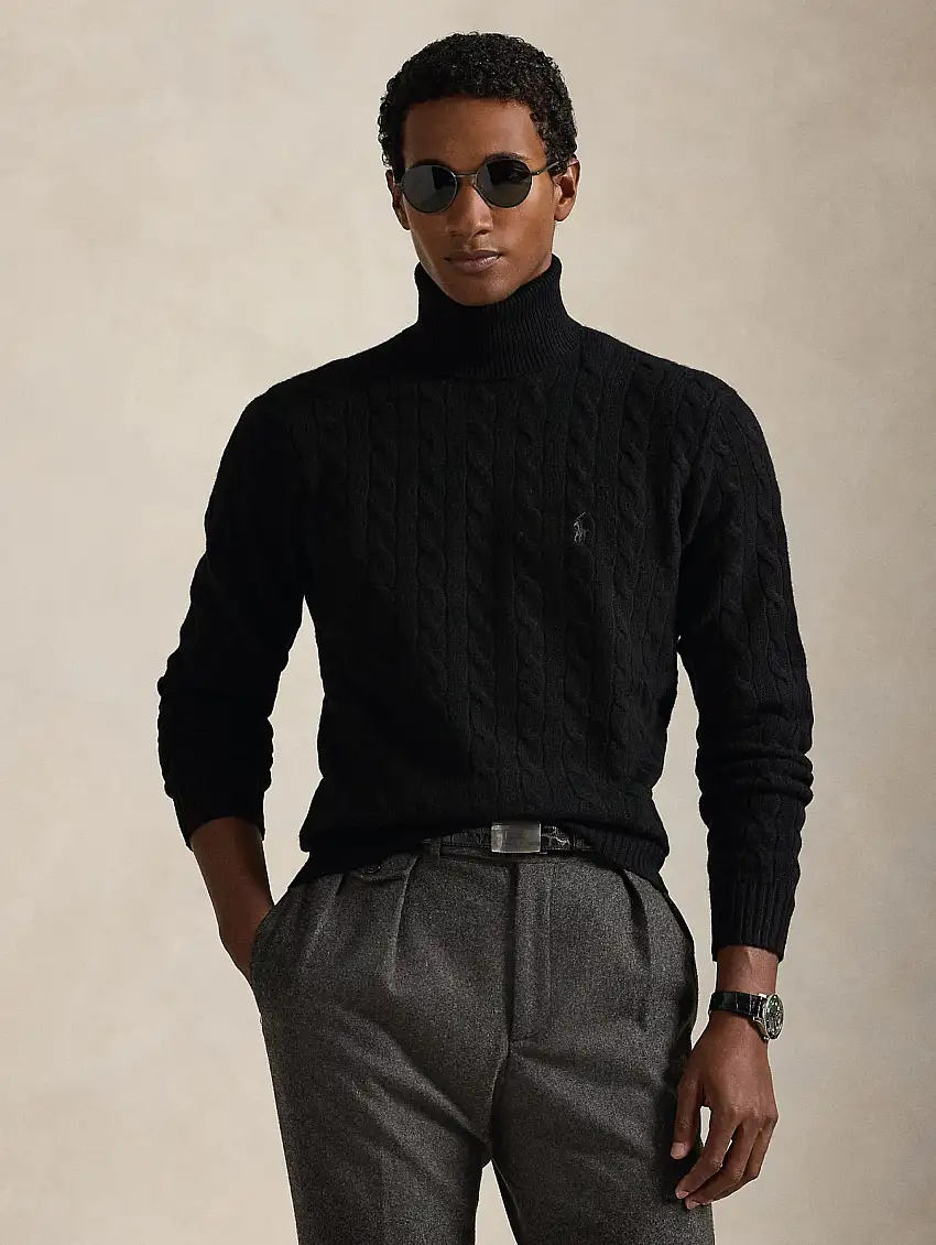 Maglia Collo Alto a Trecce Nero