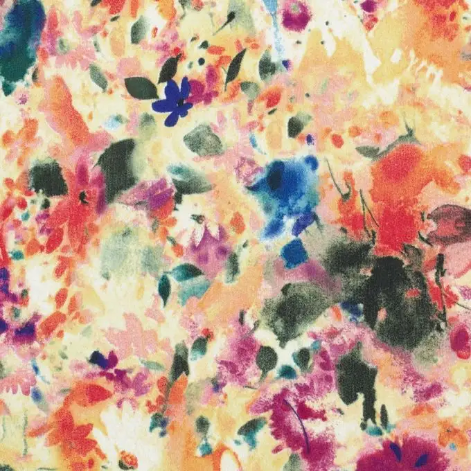 Tessuto satinato stampato floreale multicolore