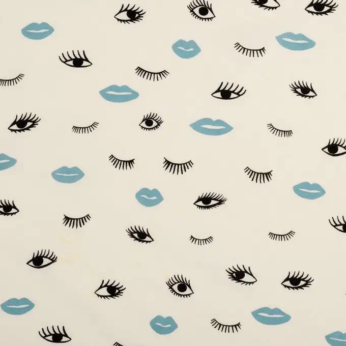 Tessuto viscosa blu occhi labbra ecru