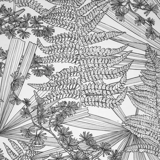 Tessuto cotone spesso alberi bianco e nero