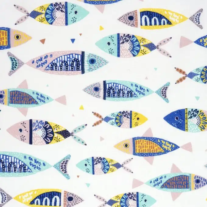 Tessuto popeline cotone grezzo pesci