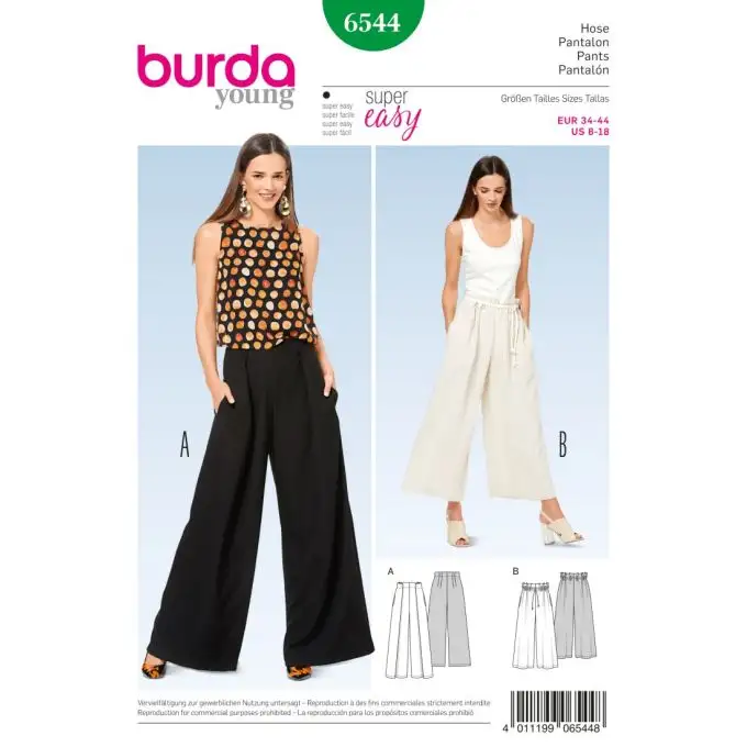 Modello burda 6544 pantaloni larghi