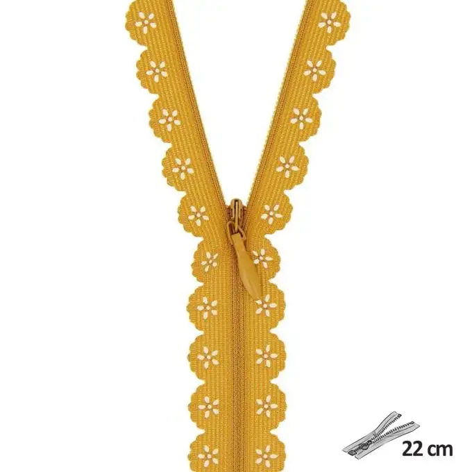 Chiusura pizzo geometrico giallo senape 22 cm