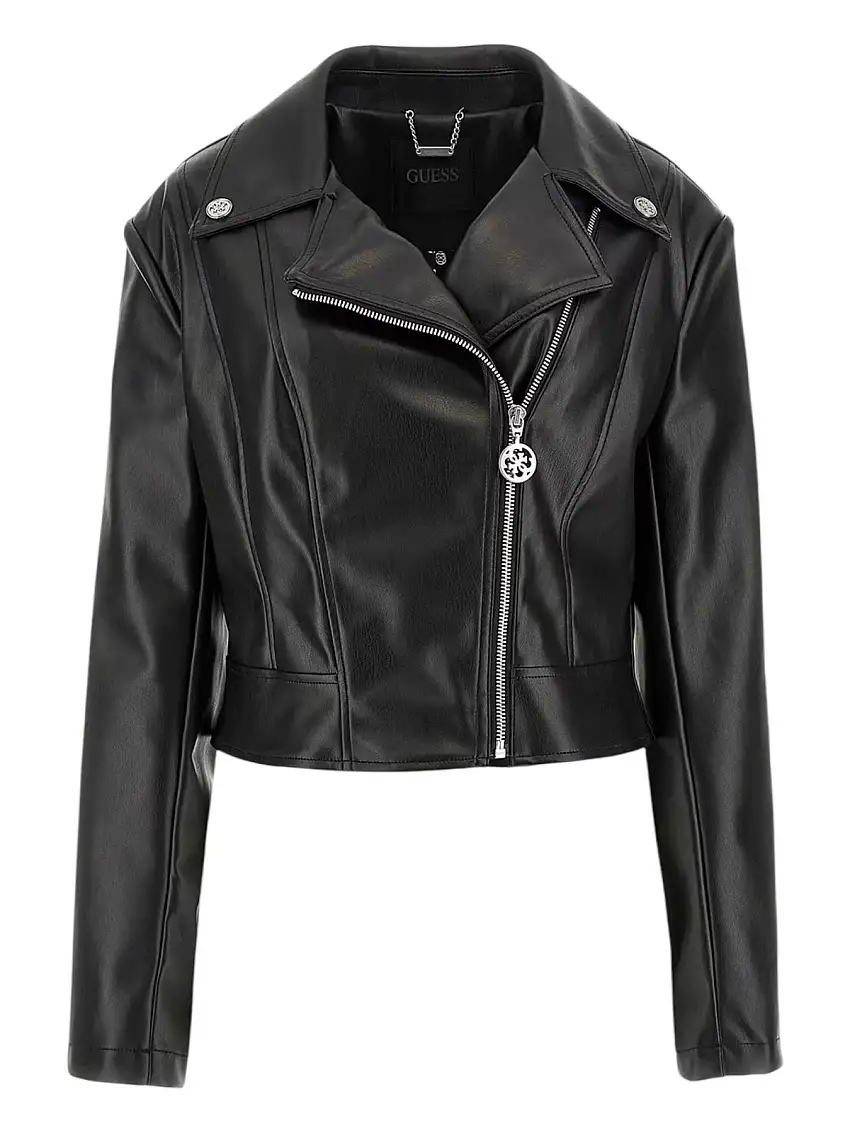 GUESS Women's CLEMENCE PU LEATHER JACKET W5RL22 WE480 JBLK Black