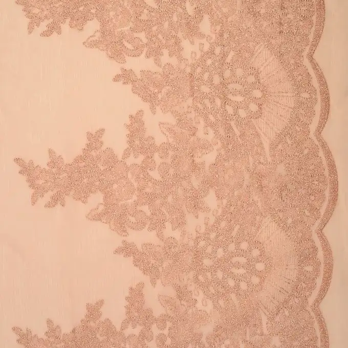 Tessuto voile ricamato rosa cipria
