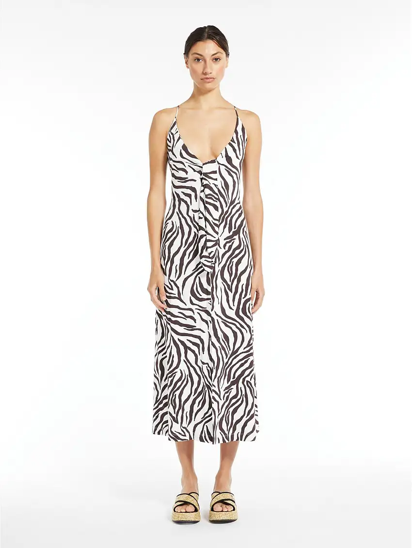 Abito Midi con Stampa All Over Marrone