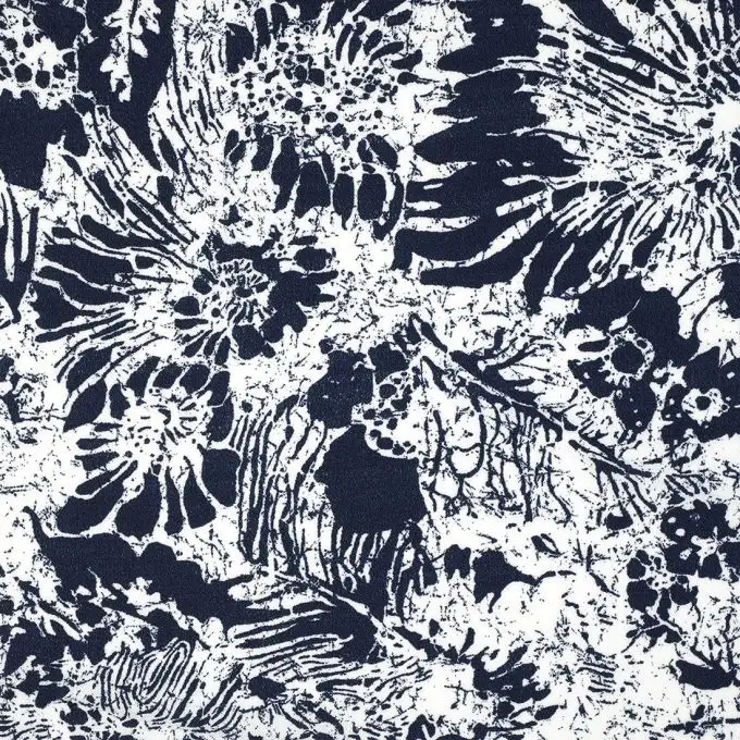 Tessuto crêpe fiori bianco e blu