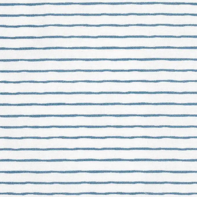 Tessuto cotone bianco stampato righe blu