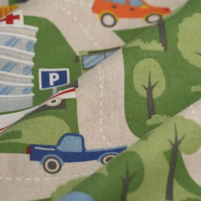 Tessuto cotone spesso mappa città multicolore