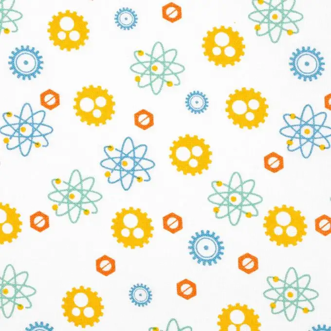 Tessuto cotone meccanismo blu verde e giallo