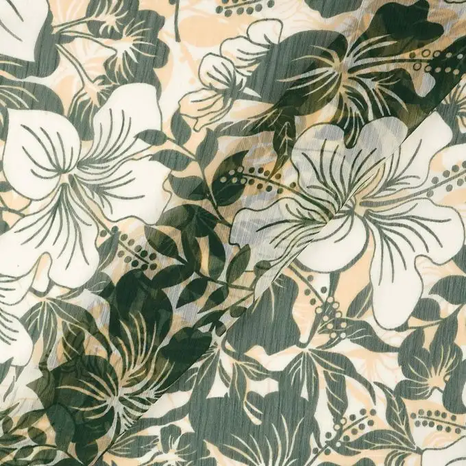 Tessuto voile poliestere verde fiori