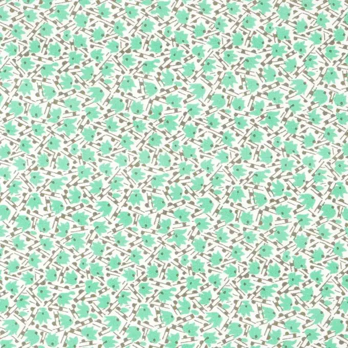 Popeline di cotone con fiori verdi