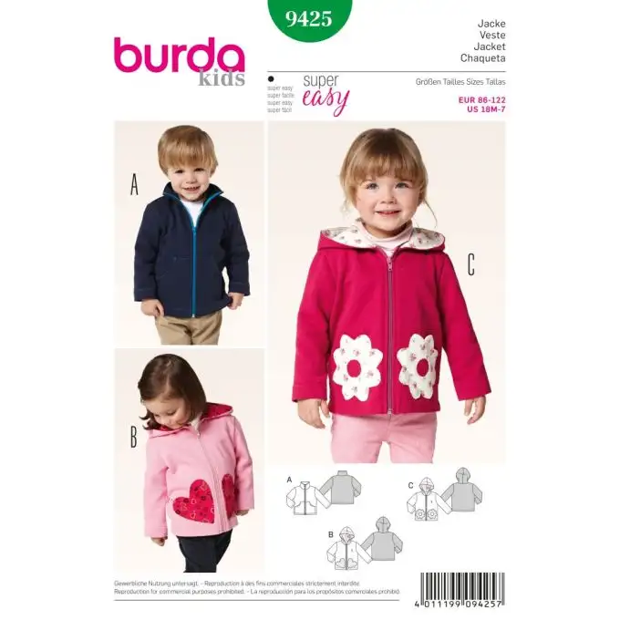 Modello burda 9425 giacca bambini