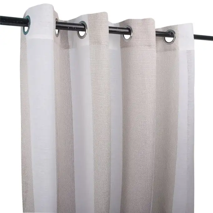 Tenda a righe ricamate colore talpa