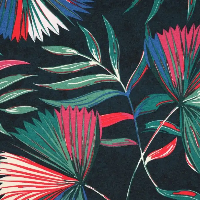Tessuto cotone spesso palme e foglie