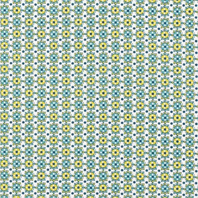 Tessuto in cotone biologico geometrico blu e giallo