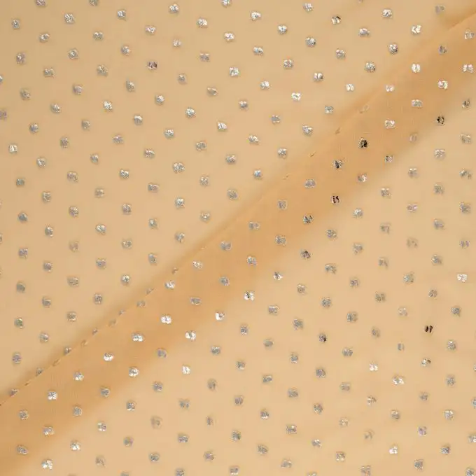 Tessuto velo rosa cipria pois argento