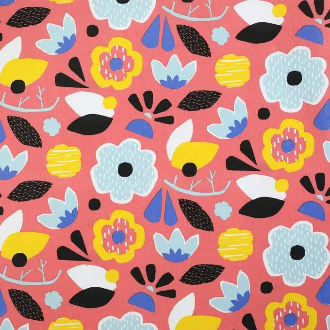 Tessuto cotone spesso corallo fiori multicolori