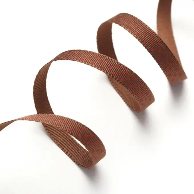 Nastro gros grain a pois rossi marrone 6mm