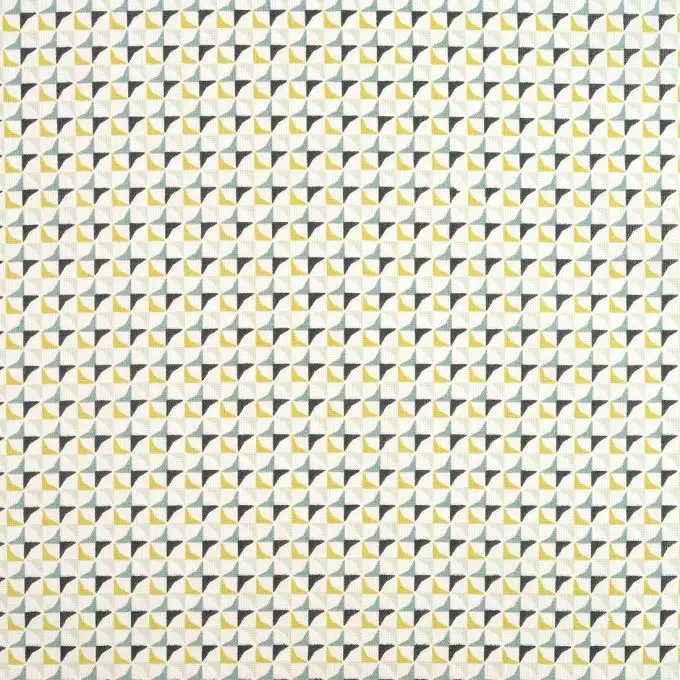 Tessuto cotone motivi geometrici blu e beige