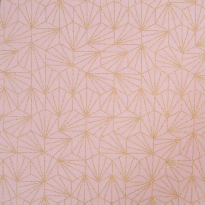 Tessuto cotone origami rosa e dorato