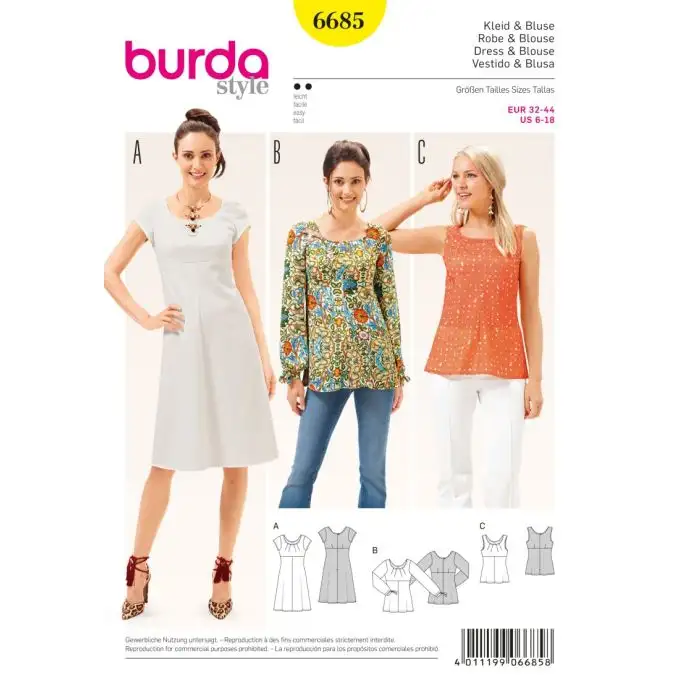 Modello burda 6685 abito e blusa