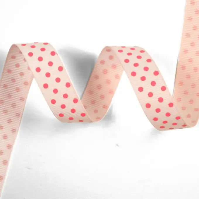 Nastro gros grain rosa chiaro a pois fucsia