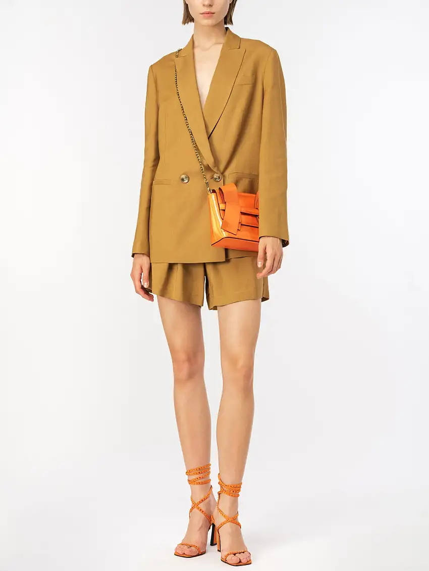 Blazer Doppiopetto in Viscosa e Lino Mostarda