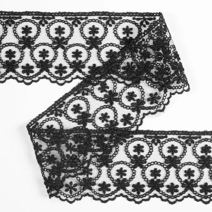 Nastro pizzo fiori 60 mm nero