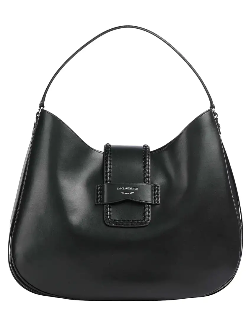 Borsa Mina Grande in Pelle di Vitello Nera – Formato A4 e Dettagli in Argento