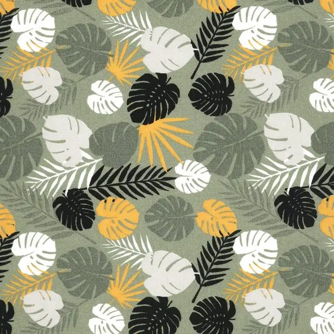 Tessuto cotone verde foglie