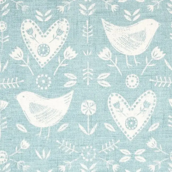 Tessuto cotone spesso blu uccelli cuori