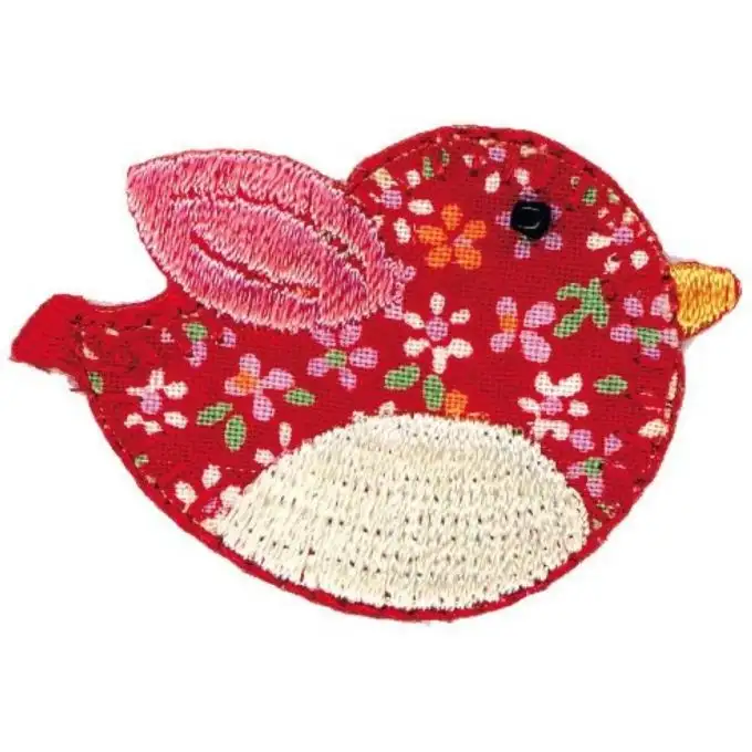 Applicazione termoadesiva uccello fiorito rosso