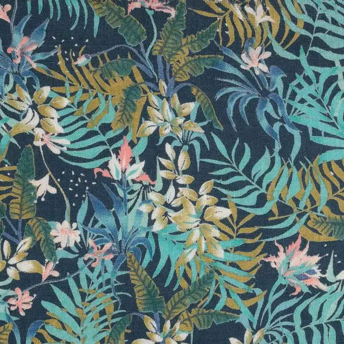 Tessuto lino verde palme