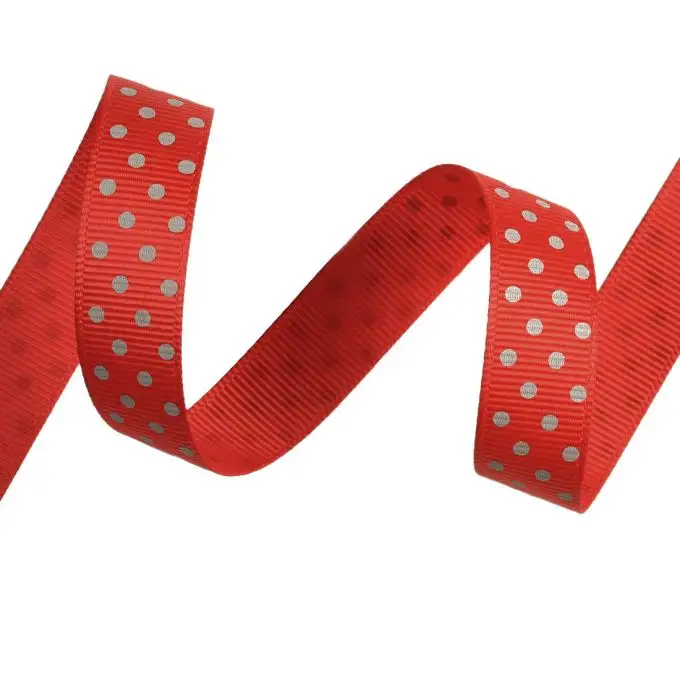 Nastro gros grain rosso a pois grigi