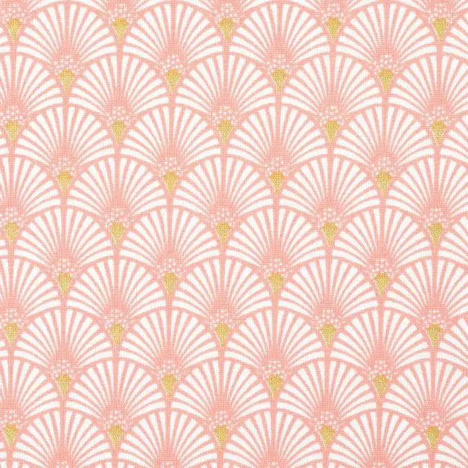 Tessuto cotone motivo giapponese ventagli rosa