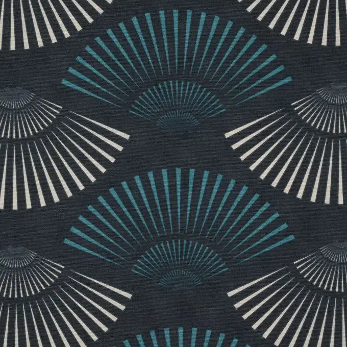 Tessuto cotone spesso grandi ventagli blu