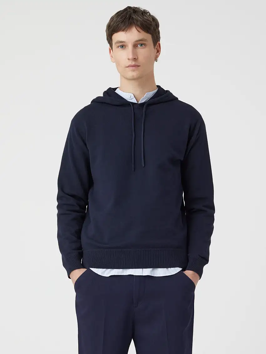 Felpa in Maglia di Misto Cotone Blu Notte