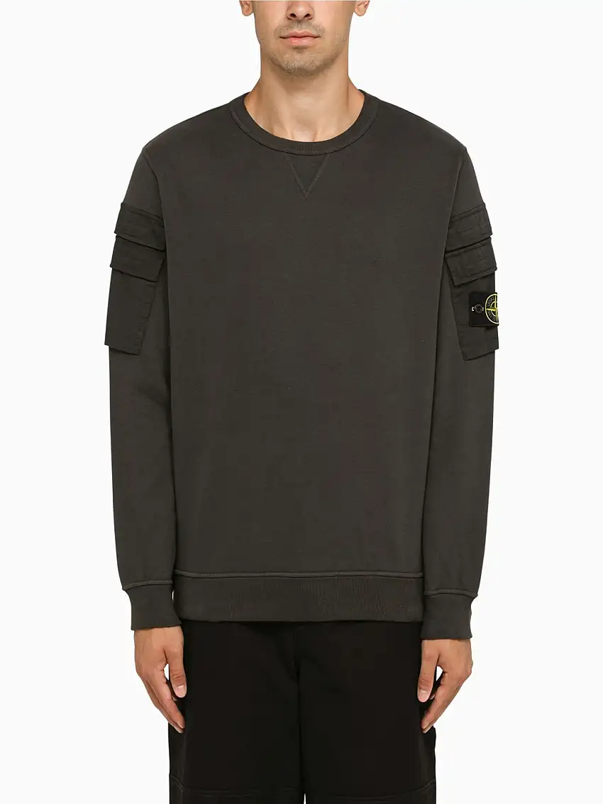 Felpa in Cotone con Tasche Nero