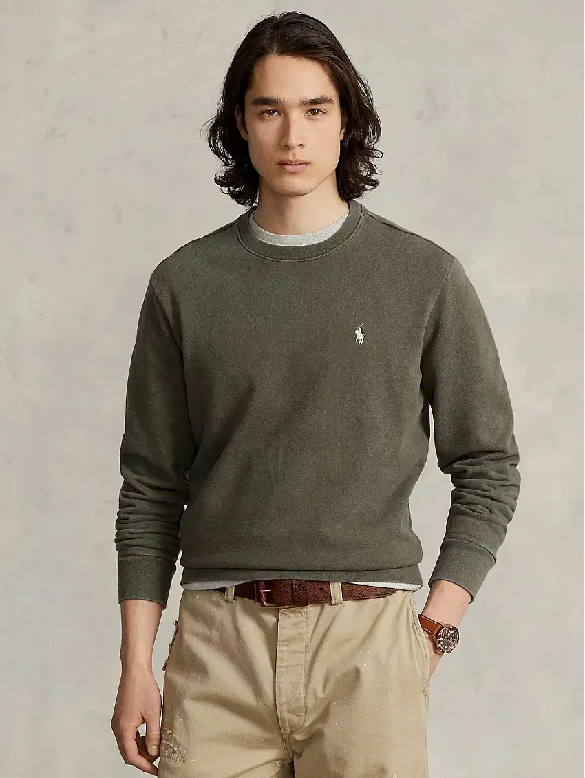 Felpa Girocollo in Cotone Loopback Verde