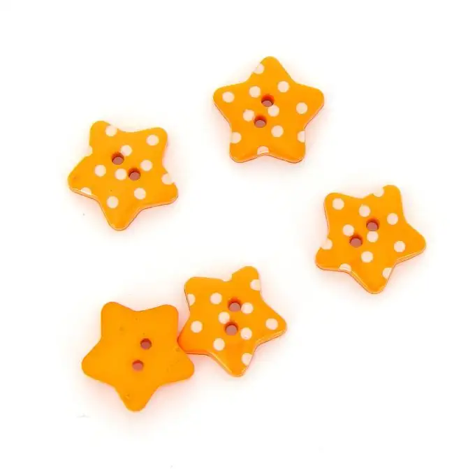 bottoni stelle arancioni a pois bianchi 18 mm