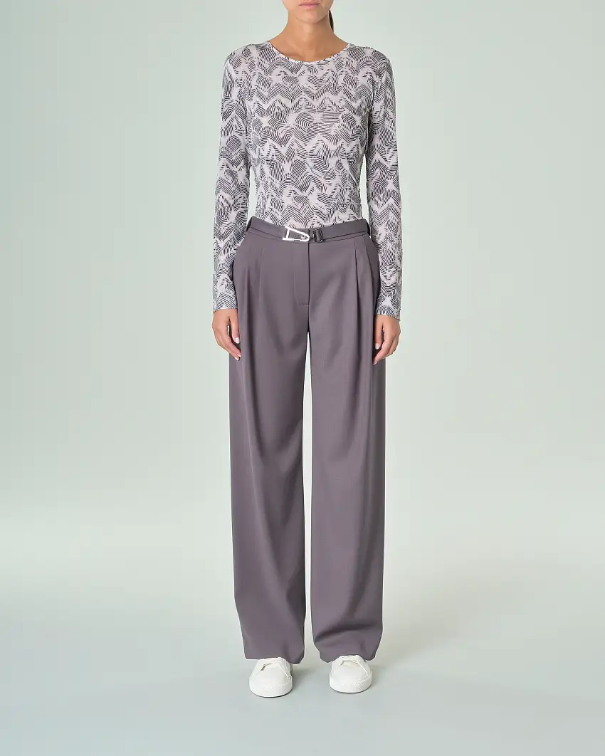 Pantaloni color piombo in tessuto effetto flanella pettinata con pinces in vita