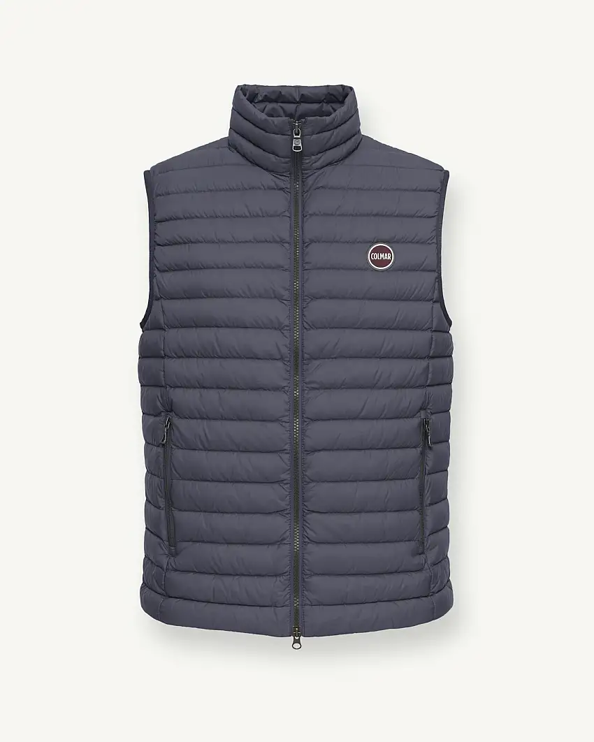 Gilet blu imbottito in piuma